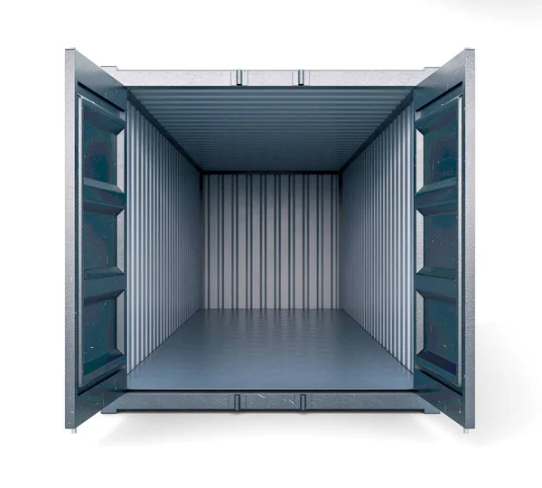 一个在孤立的白色背景上具有打开的门和锁定机制的航运容器 3D渲染 — 图库照片