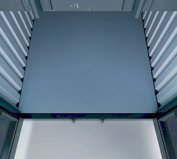 独立した白い背景にオープンドアとロック機構を持つ出荷コンテナ 3Dレンダリング — ストック写真