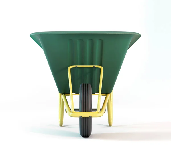 Egy Tipikus Zöld Sárga Kerti Talicska Egy Elszigetelt Fehér Stúdió — Stock Fotó