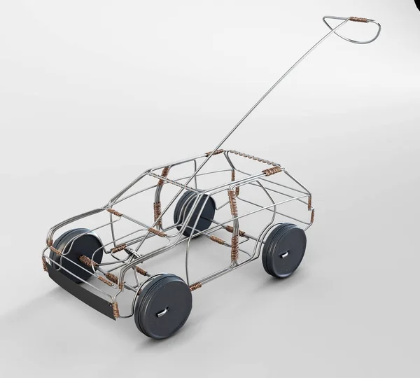 A traditional south african handmade wire toy car made out of metal and copper wire with tin cans as wheels on an isolated background - 3D render