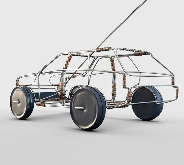A traditional south african handmade wire toy car made out of metal and copper wire with tin cans as wheels on an isolated background - 3D render