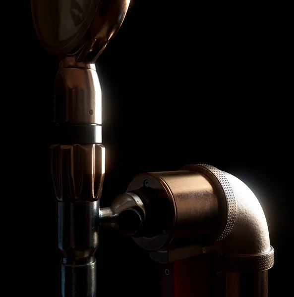 Steampunk Temalı Koyu Izole Edilmiş Arka Planda Bira Musluğu Görüntüleme — Stok fotoğraf