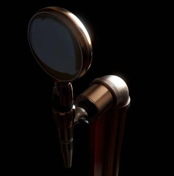 一个概念蒸汽灌装主题铜喝啤酒水龙头在黑暗隔离的背景 3D渲染 — 图库照片