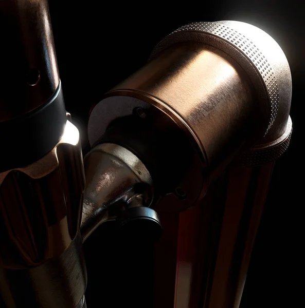 コンセプトスチームパンクをテーマにした銅製の生ビールタップ暗い隔離された背景 3Dレンダリング — ストック写真