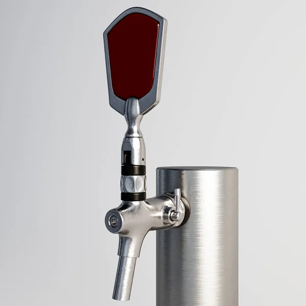 Konzeptgezapfter Bierhahn Zylindrischer Form Mit Stahlbeschlägen Auf Isoliertem Weißem Hintergrund — Stockfoto