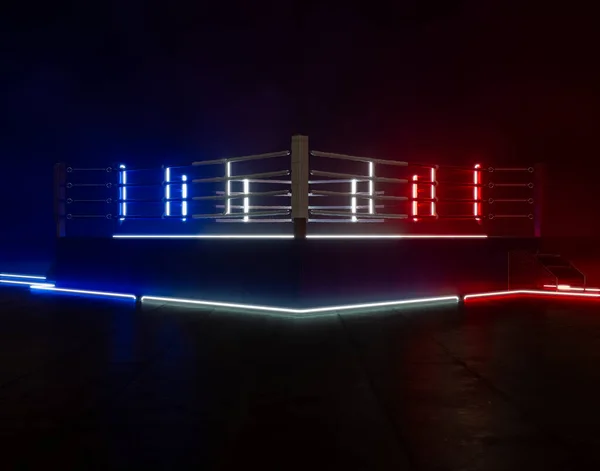 Concept Cyberpunk Futuriste Ring Boxe Éclairé Par Des Néons Rouges — Photo