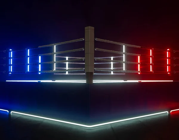 Futuristický Kyberpunkový Koncept Boxerského Kroužku Osvětleného Osvícenými Červenobílými Neonovými Světly — Stock fotografie