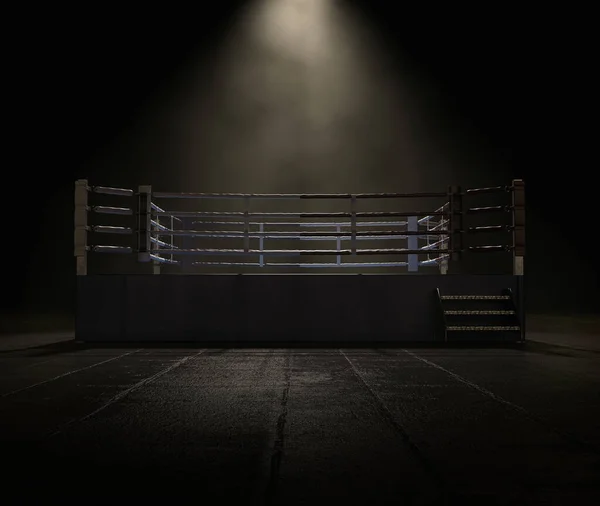 Moderno Anillo Boxeo Con Esquinas Opuestas Azules Rojas Iluminadas Sobre — Foto de Stock