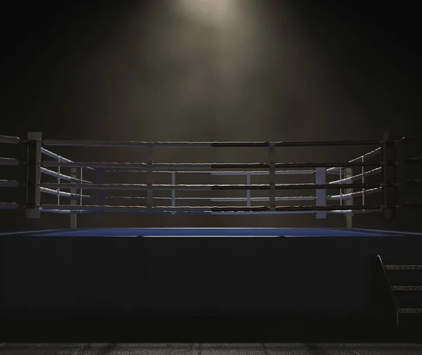 现代拳击台 蓝色和红色相间的角落在黑暗和不祥的孤立背景上聚光 3D渲染 — 图库照片