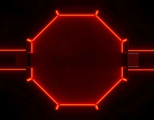 Futurista Cyberpunk Koncepció Egy Mma Nyolcszögletű Gyűrű Világított Piros Neon — Stock Fotó
