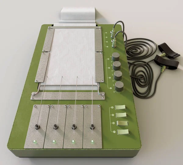 Uma Máquina Detector Mentiras Polígrafo Retrô Com Sondas Fixação Dedos — Fotografia de Stock