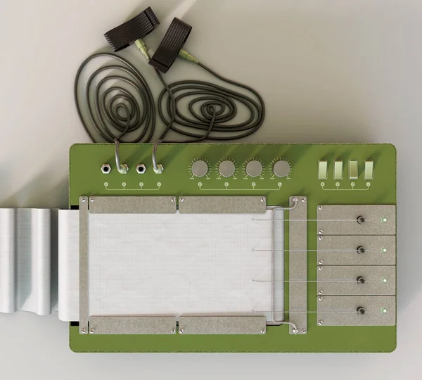Una Máquina Detector Mentiras Polígrafo Retro Con Sondas Fijación Dedos — Foto de Stock