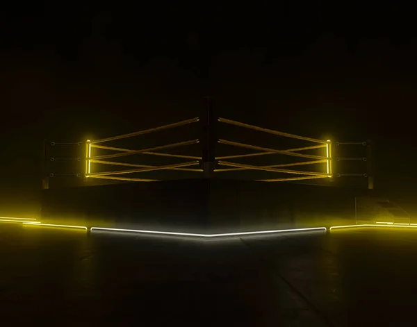 Futuristický Kyberpunkový Koncept Wrestlingového Kruhu Osvětleného Osvícenými Žlutými Neonovými Světly — Stock fotografie