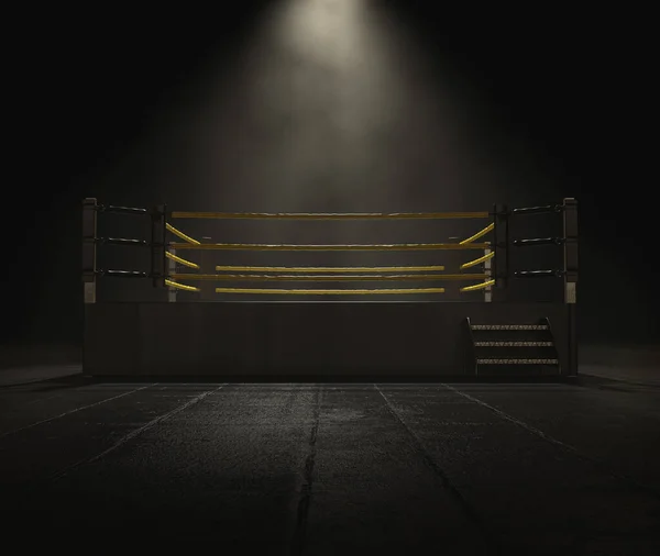 Ein Moderner Wrestling Ring Mit Gelben Seilen Auf Einem Dunklen — Stockfoto