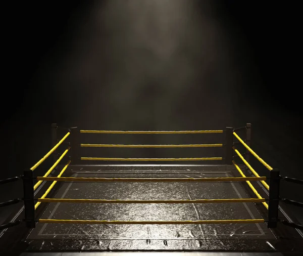 Sarı Ipli Modern Bir Güreş Ringi Karanlık Uğursuz Bir Arka — Stok fotoğraf