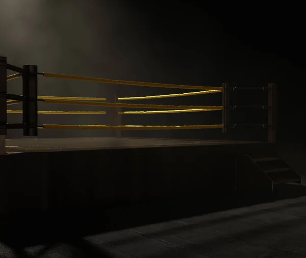 Ein Moderner Wrestling Ring Mit Gelben Seilen Auf Einem Dunklen — Stockfoto