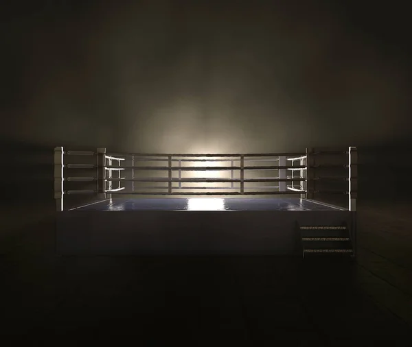 Modern Boxningsring Med Motsatta Blå Och Röda Hörn Bakgrundsbelyst Ljus — Stockfoto