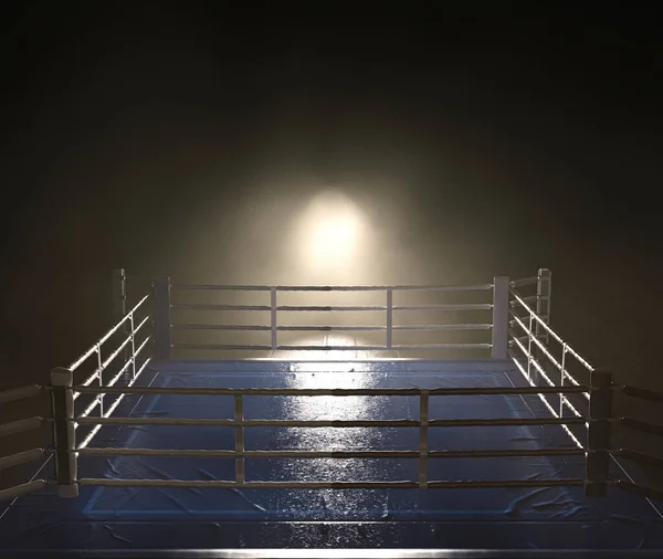 Сучасне Боксерське Кільце Протилежними Синіми Червоними Кутами Підсвічується Яскравим Прожектором — стокове фото