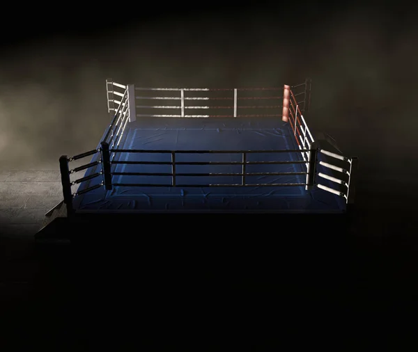 Modern Boxningsring Med Motsatta Blå Och Röda Hörn Bakgrundsbelyst Ljus — Stockfoto