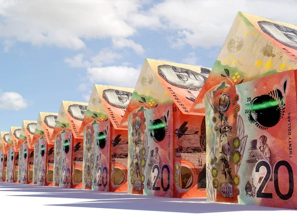Concept Australia Dollar Bank Notes Folded Shape Mass Simple Houses — Stock Photo, Image