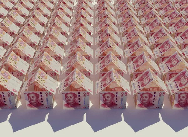 Sebuah Konsep Uang Kertas Yuan Dilipat Menjadi Bentuk Massa Rumah — Stok Foto