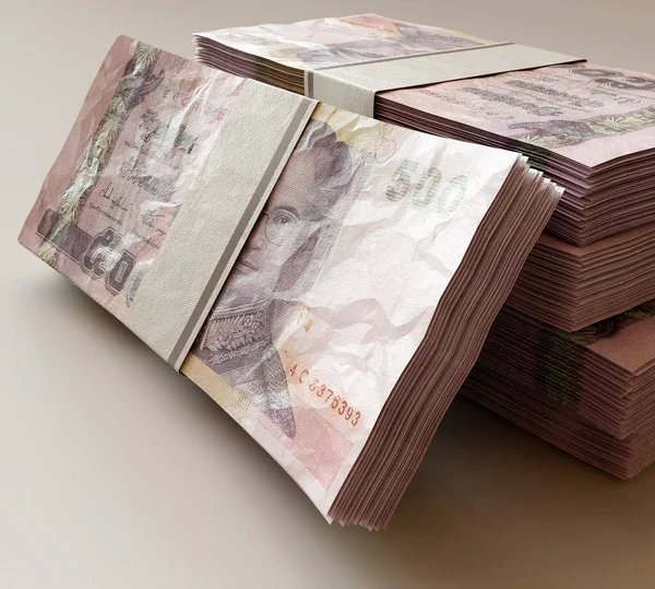 Stack Bundled Thai Bhat Banknotes Isolated Light Background Render — Stock Photo, Image