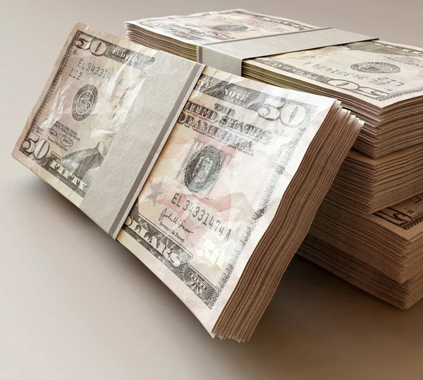 Una Pila Billetes Dólares Estadounidenses Agrupados Sobre Fondo Luz Aislado — Foto de Stock