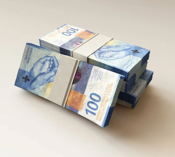 Egy Halom Svájci Frank Bankjegy Elszigetelt Fényháttérrel Render — Stock Fotó