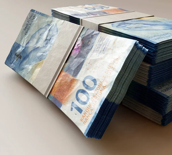 Stack Bundled Swiss Franc Banknotes Isolated Light Background Render — Stock Photo, Image