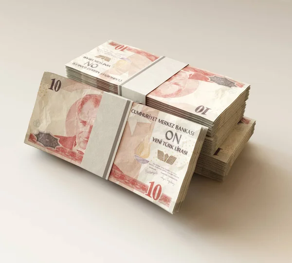 Una Pila Billetes Lira Turca Agrupados Sobre Fondo Claro Aislado — Foto de Stock