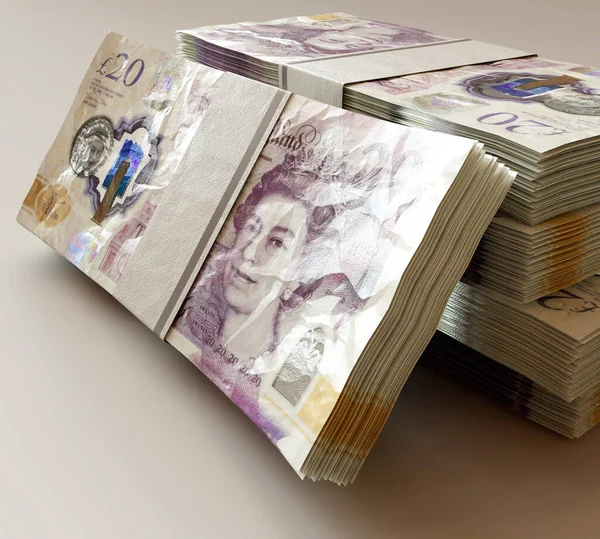Stack Bundled British Pound Banknotes Isolated Light Background Render — Stock Photo, Image