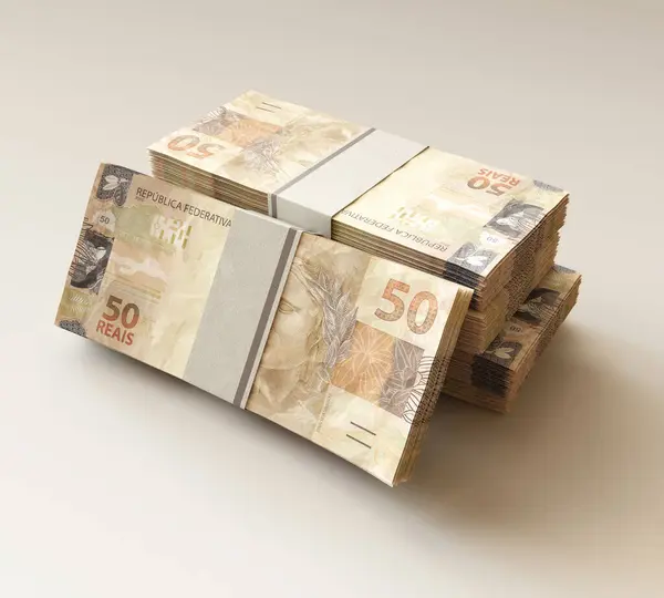Stack Bundled Brazilian Real Banknotes Isolated Light Background Render — Stock Photo, Image