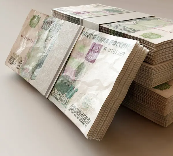 Ein Stapel Gebündelter Russischer Rubel Banknoten Auf Einem Isolierten Hellen — Stockfoto