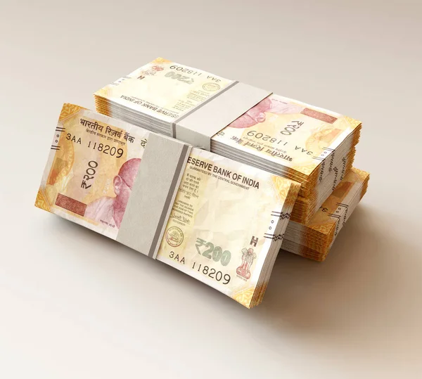孤立した光の背景にバンドルされたインドのルピー紙幣のスタック 3Dレンダリング — ストック写真