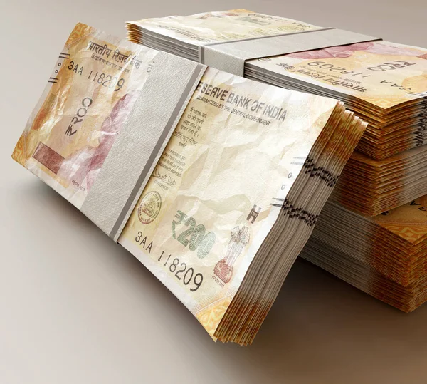 独立光线背景下的一叠捆印度卢比钞票 3D渲染 — 图库照片