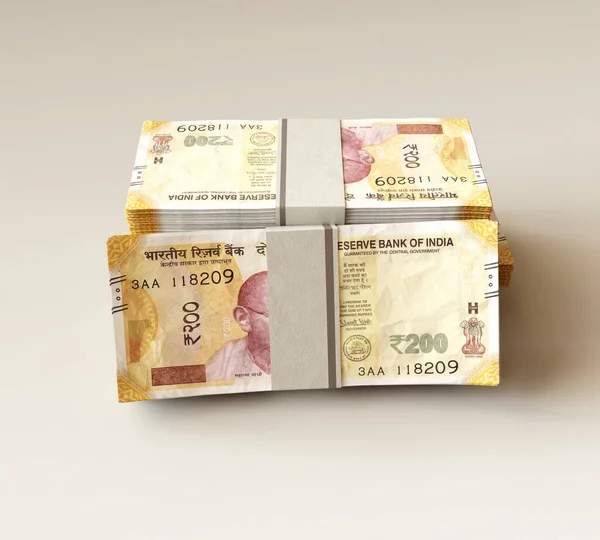Stack Bundled Indian Rupee Banknotes Isolated Light Background Render — Stock Photo, Image