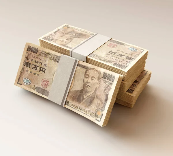 Stack Bundled Japanese Yen Banknotes Isolated Light Background Render — Stock Photo, Image