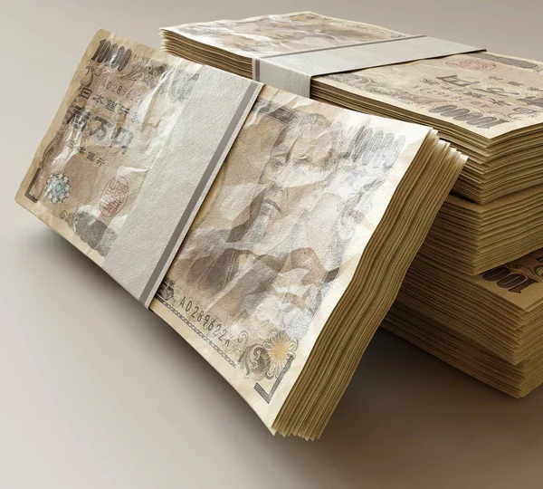 Stos Połączonych Banknotów Japońskich Jenów Odosobnionym Tle Renderowanie — Zdjęcie stockowe