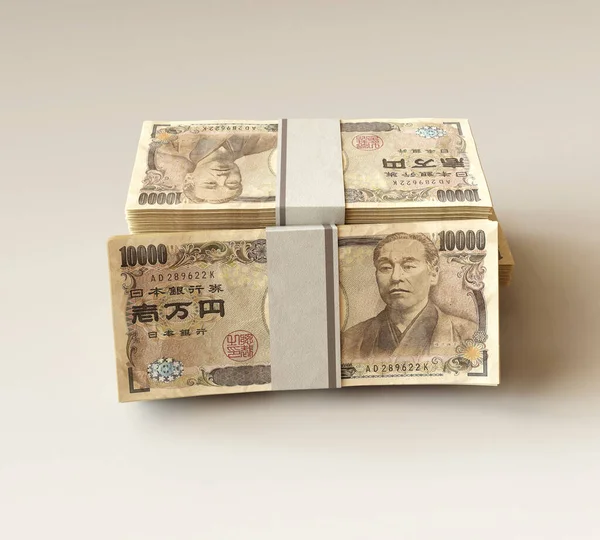 Stack Bundled Japanese Yen Banknotes Isolated Light Background Render — Stock Photo, Image