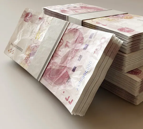 Una Pila Billetes Yuan Chinos Agrupados Sobre Fondo Claro Aislado —  Fotos de Stock