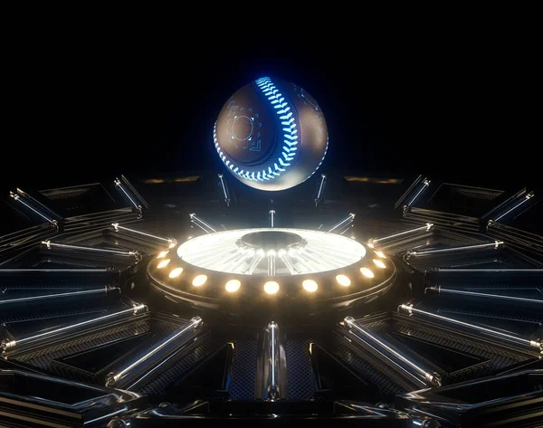 一种带有霓虹灯标记的棒球的未来主义运动概念 三维渲染 — 图库照片