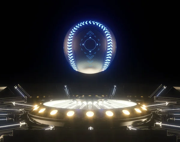 Fütürist Bir Spor Konsepti Beyzbol Topu Üzerinde Neon Işaretler Var — Stok fotoğraf