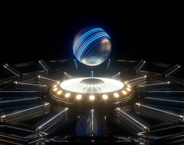 Ett Futuristiskt Idrottskoncept Cricketboll Upplyst Med Neonmarkeringar Som Flyter Ovanför — Stockfoto