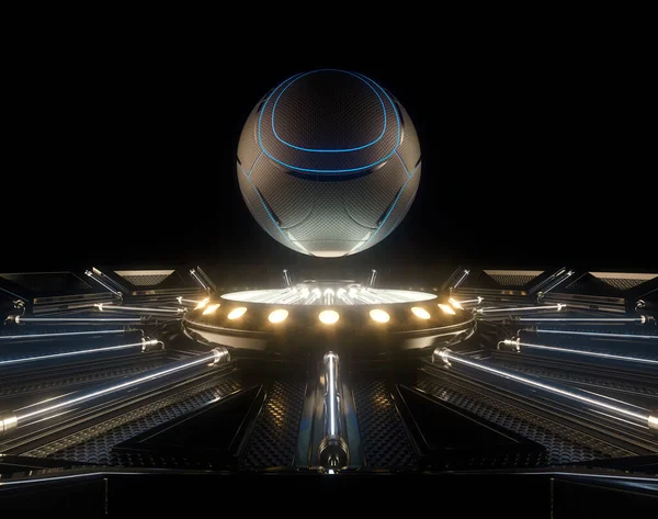 Ein Futuristisches Sportkonzept Eines Fußballs Oder Balls Beleuchtet Mit Leuchtreklamen — Stockfoto