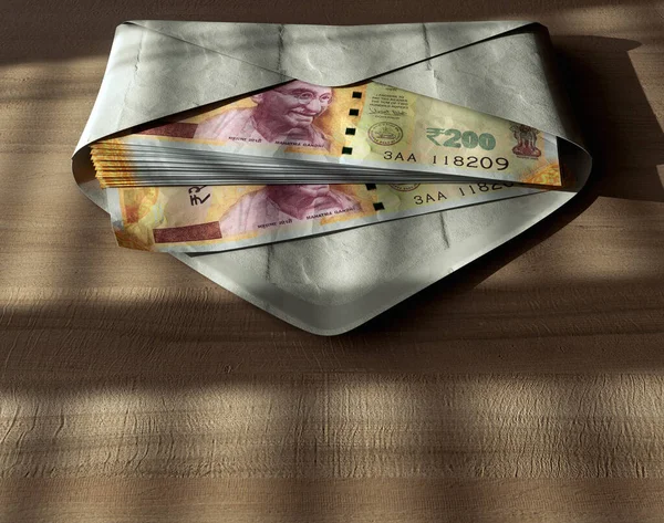 Una Pila Extendida Billetes Rupias Sobre Sobre Sobre Una Superficie — Foto de Stock