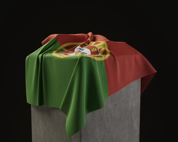 Una Bandera Portugal Envuelta Sobre Zócalo Piedra Sobre Fondo Estudio —  Fotos de Stock