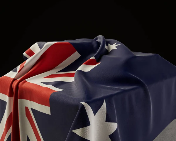 Australien Flagga Draperas Över Sten Sockel Isolerad Mörk Studio Bakgrund — Stockfoto