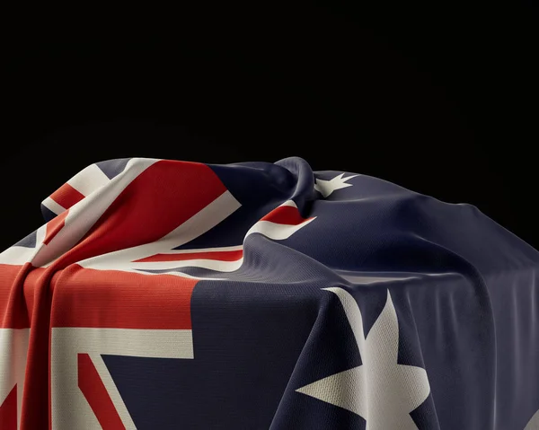 Bandera Australia Envuelta Sobre Zócalo Piedra Sobre Fondo Estudio Oscuro —  Fotos de Stock