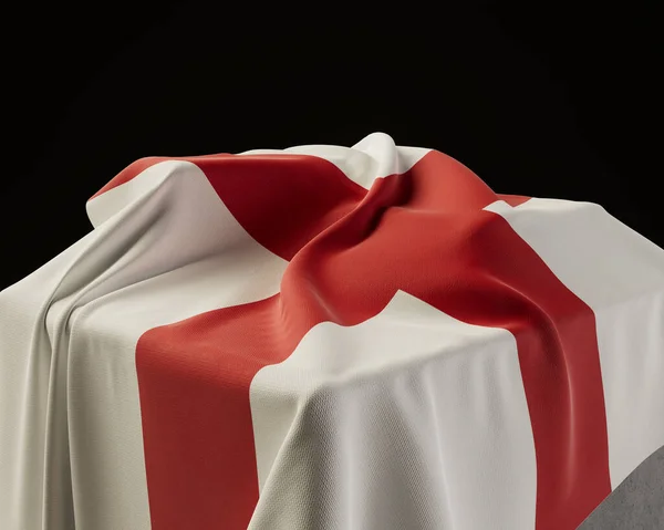 Anglická Vlajka Zavěšená Kamenném Soklu Izolovaném Tmavém Pozadí Studia Vykreslování — Stock fotografie