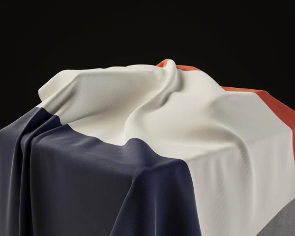 Una Bandera Francia Envuelta Sobre Zócalo Piedra Sobre Fondo Estudio —  Fotos de Stock